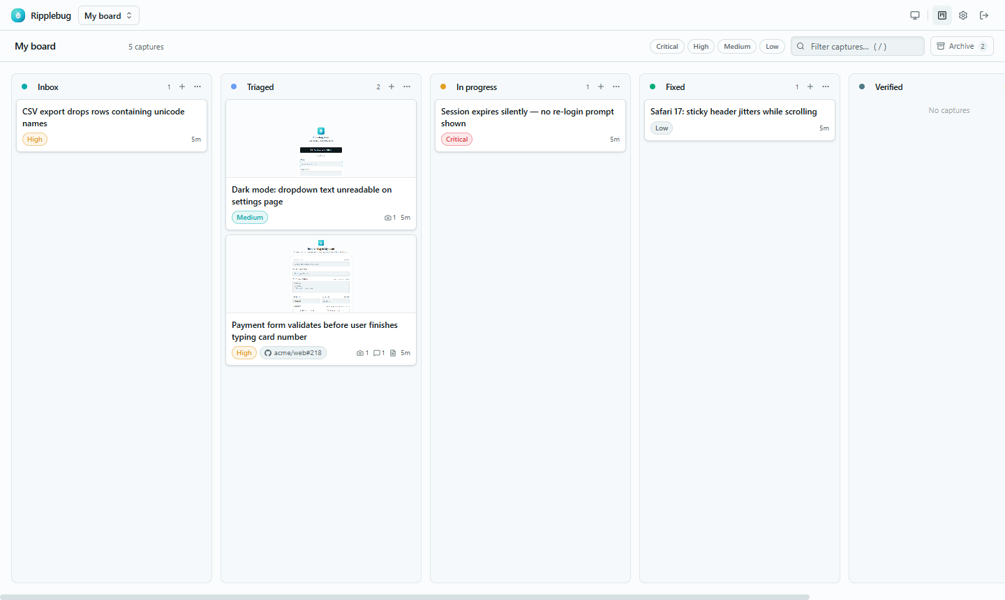 Ripplebug board screenshot